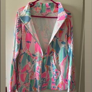Lilly Pulitzer Pink Blue Green Tropical V-Neck Sweater